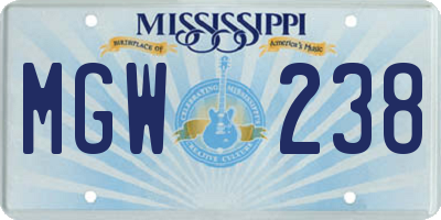 MS license plate MGW238