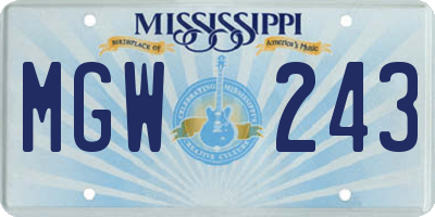 MS license plate MGW243