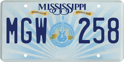 MS license plate MGW258