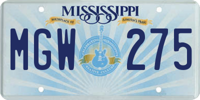 MS license plate MGW275