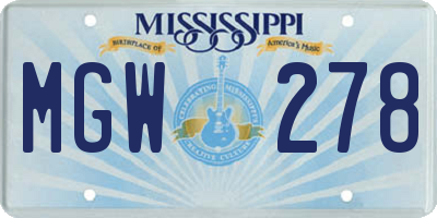 MS license plate MGW278
