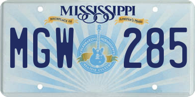 MS license plate MGW285
