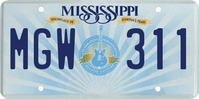 MS license plate MGW311