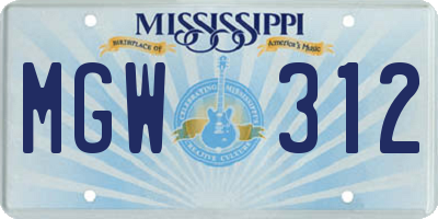 MS license plate MGW312