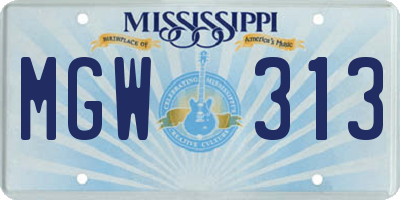MS license plate MGW313