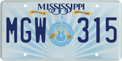 MS license plate MGW315
