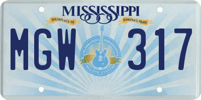 MS license plate MGW317