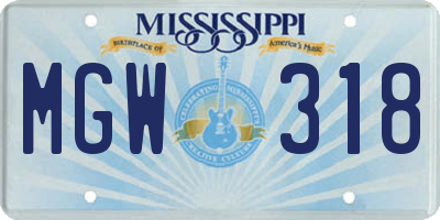 MS license plate MGW318
