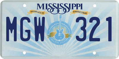 MS license plate MGW321
