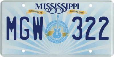 MS license plate MGW322