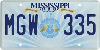 MS license plate MGW335