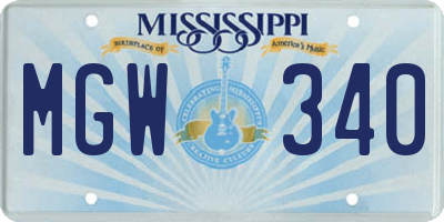 MS license plate MGW340