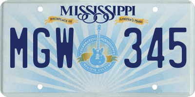 MS license plate MGW345