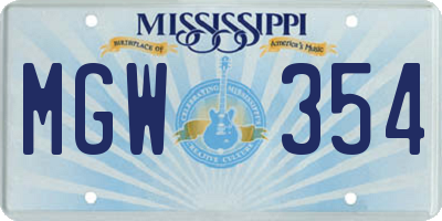 MS license plate MGW354