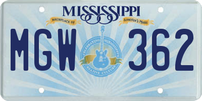 MS license plate MGW362