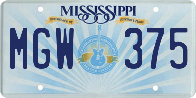 MS license plate MGW375