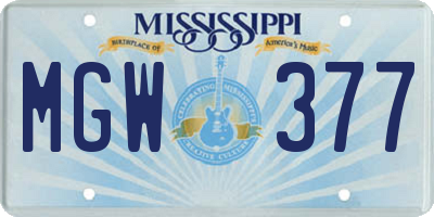 MS license plate MGW377