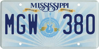 MS license plate MGW380