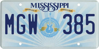 MS license plate MGW385