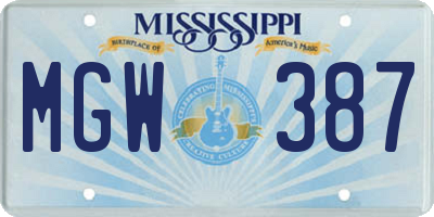 MS license plate MGW387