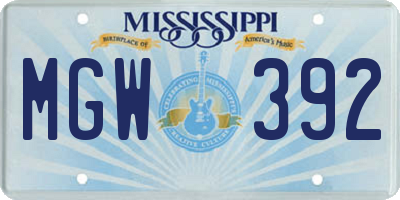 MS license plate MGW392
