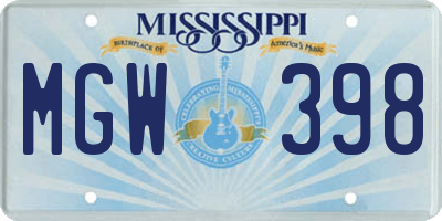 MS license plate MGW398