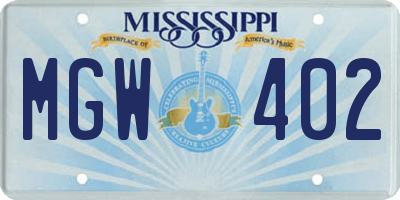 MS license plate MGW402
