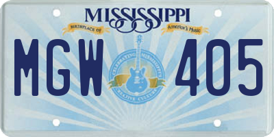 MS license plate MGW405