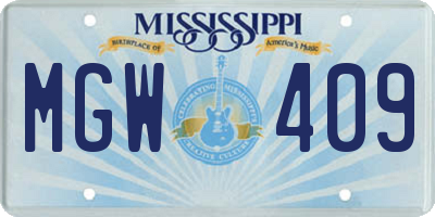 MS license plate MGW409