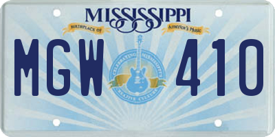MS license plate MGW410