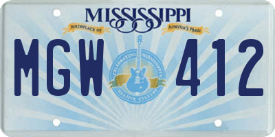 MS license plate MGW412