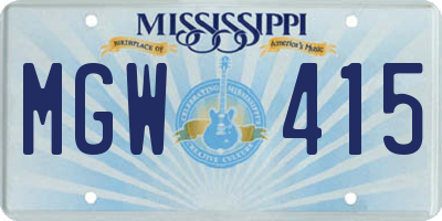 MS license plate MGW415