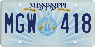 MS license plate MGW418