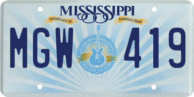 MS license plate MGW419