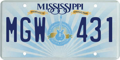 MS license plate MGW431