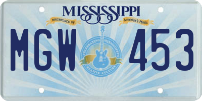 MS license plate MGW453