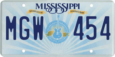 MS license plate MGW454