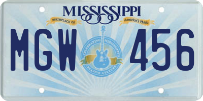 MS license plate MGW456