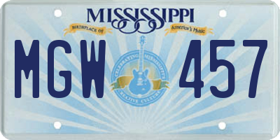 MS license plate MGW457