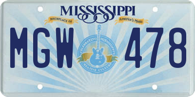 MS license plate MGW478