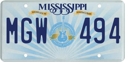 MS license plate MGW494