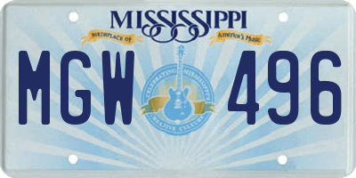 MS license plate MGW496