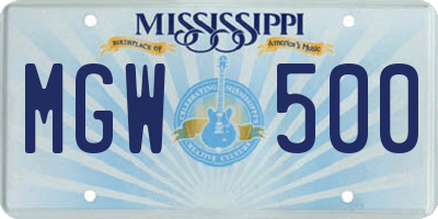 MS license plate MGW500