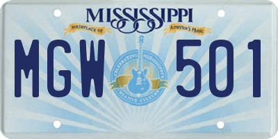 MS license plate MGW501