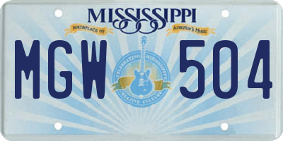 MS license plate MGW504