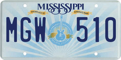 MS license plate MGW510