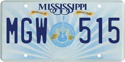 MS license plate MGW515