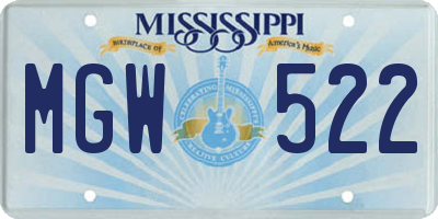 MS license plate MGW522