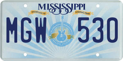 MS license plate MGW530