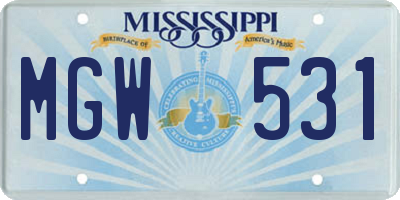 MS license plate MGW531